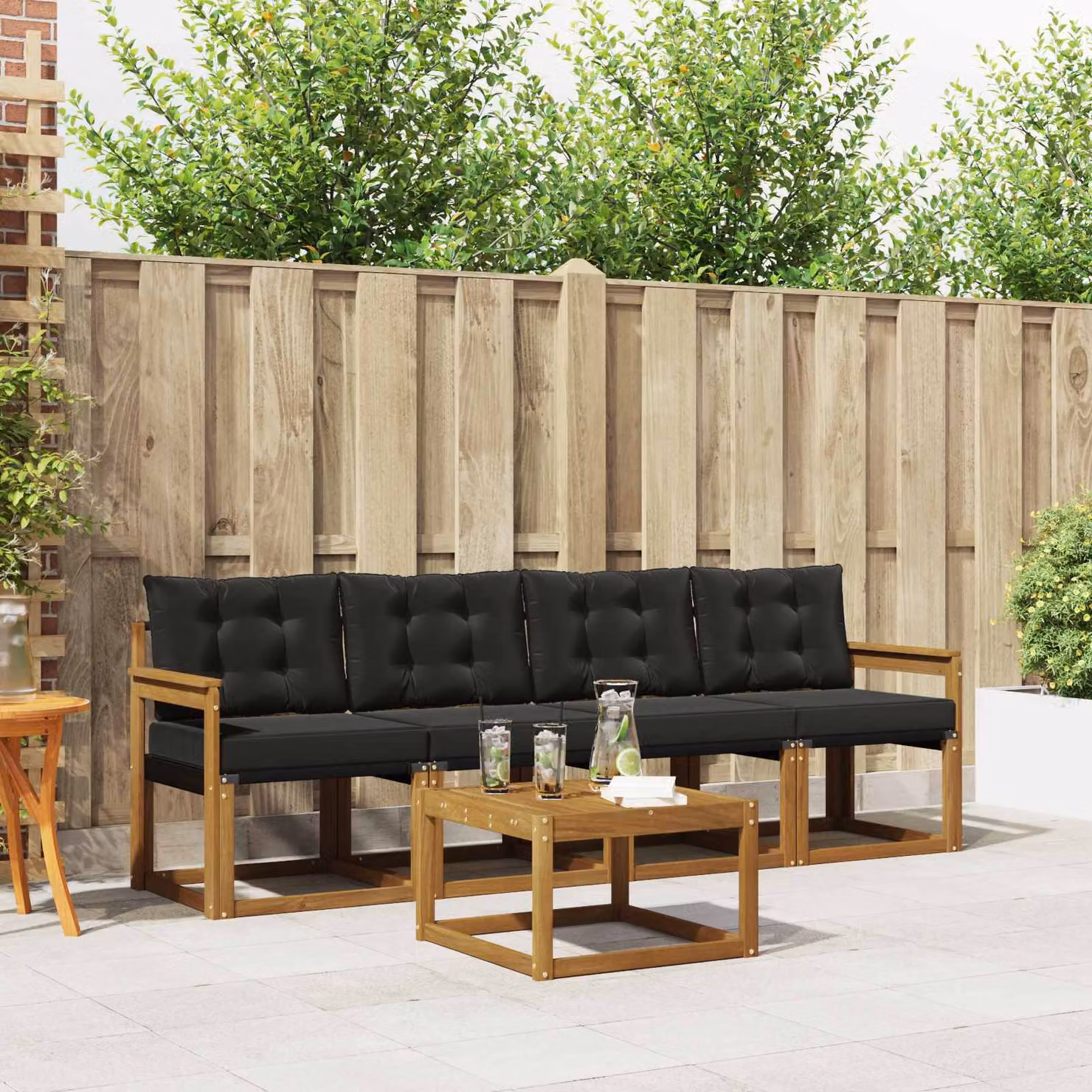Set di divani da esterno vidaXL 5 pezzi in legno di acacia e textilene con cuscini, colore marrone e nero