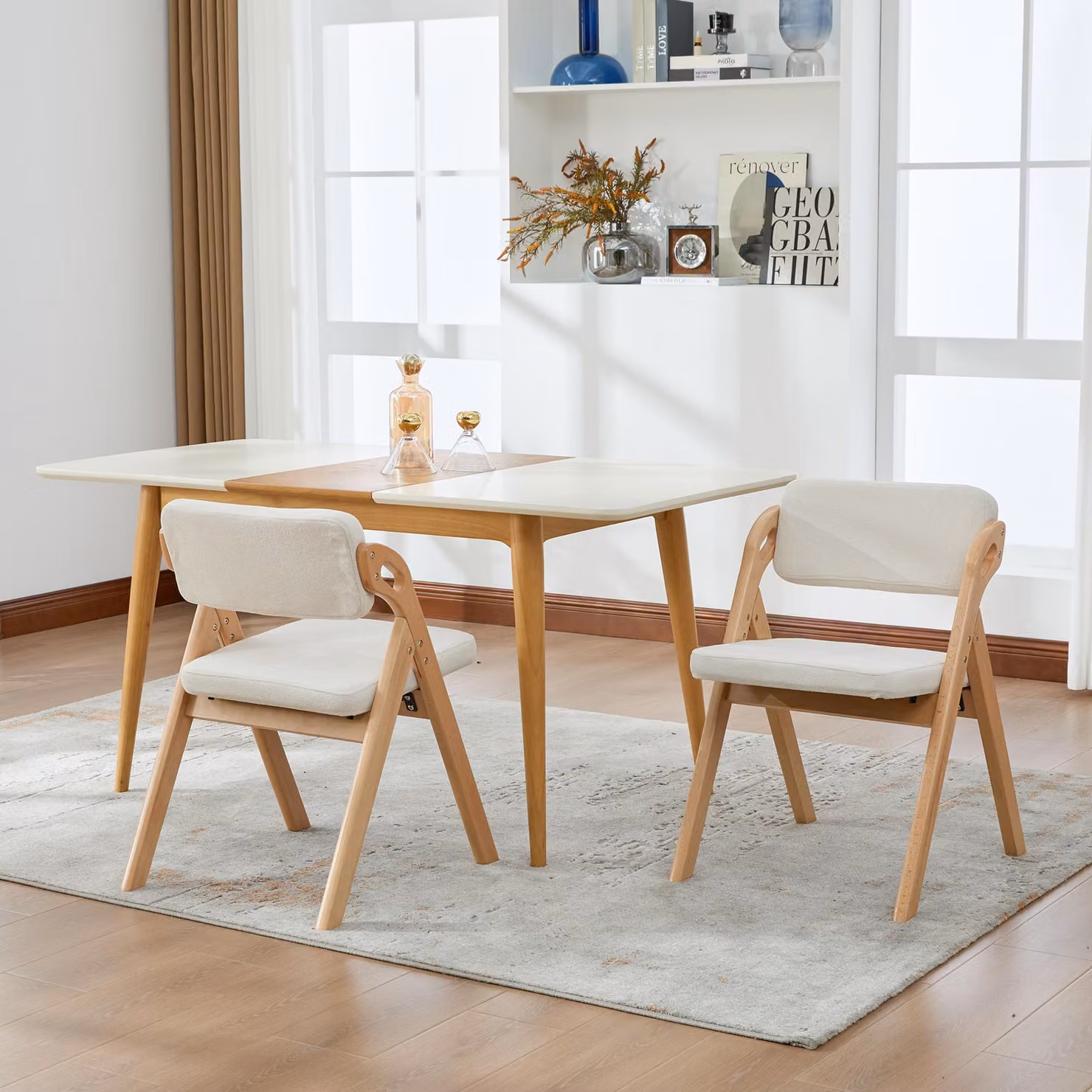 Sedie pieghevoli con seduta imbottita in legno massello (faggio), set di due sedie da pranzo impilabili, ideali come sedie aggiuntive per cucina, ufficio, matrimoni, feste, picnic. Colore: beige
