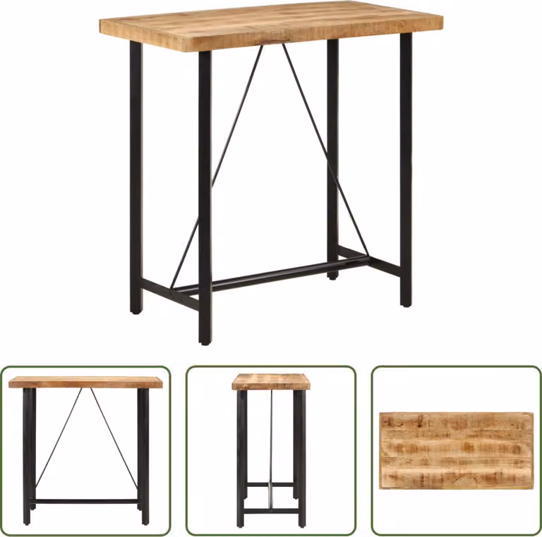 The Living Store Tavolo da bar 110x55x107 cm in legno massiccio di mango e ferro