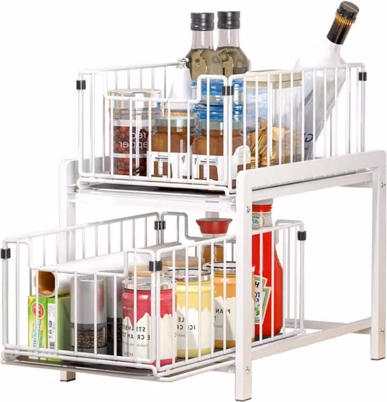 YunNasi - Scaffale da cucina con 2 cassetti estraibili, acciaio inossidabile, organizer per cucina (2 unità)