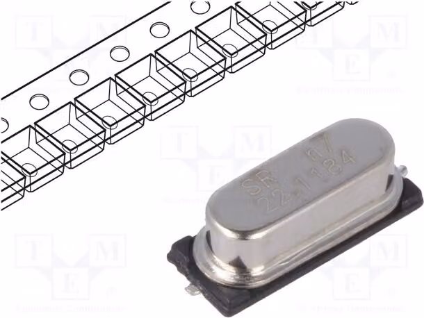 2 x Oscillatore: Cristallo al quarzo 30 ppm, 22,1184 MHz, montaggio superficiale (SMD), capacità 20 pF, modello HC49SMD, 22.1184M-49SMD-SR, marca Quarzres