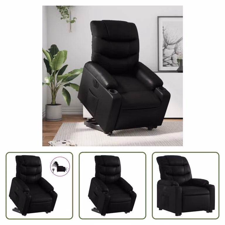 The Living Store Poltrona relax con supporto elettrico in Pelle finta nera