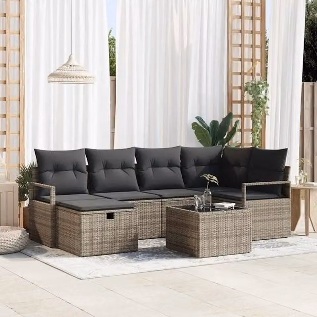 Set Divano da Giardino 7 pz Grigio polyrattan 3360520