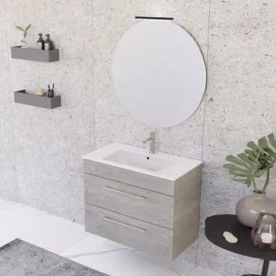 Mobile bagno sospeso INBAGNO Smart grigio legno con lavabo e specchio con illuminazione LED L: 80 cm, P: 48 cm, H: 62 cm