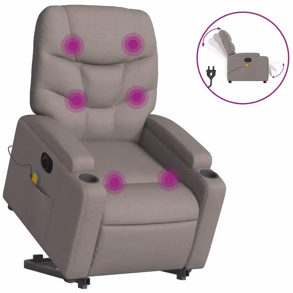vidaXL Poltrona Alzapersona Elettrica con Massaggio in Tessuto Beige e Grigio – 2