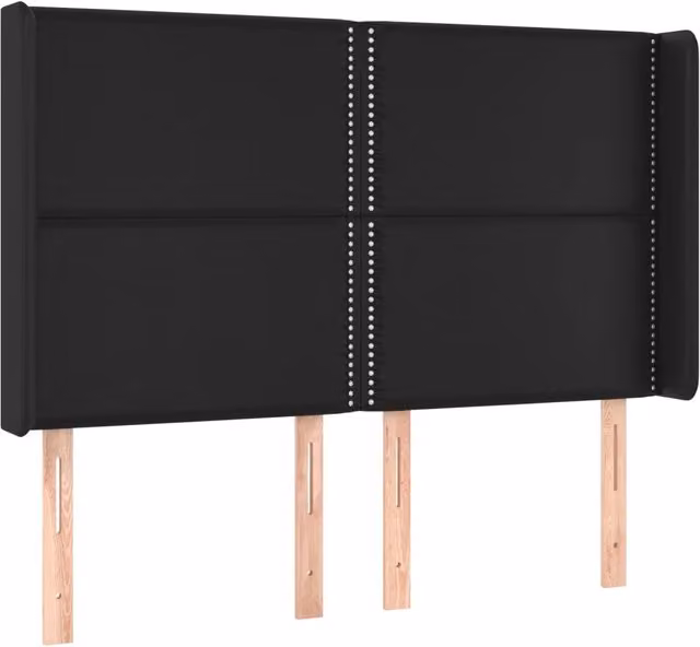 Testiera ad orecchio in similpelle nera con struttura in legno di larice, L: 147 cm, P: 16 cm, H: 118/128 cm