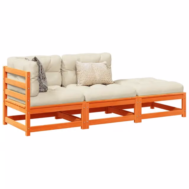 Set Divani Giardino 3 pz con Cuscini Marrone Cera Massello Pino 3295832