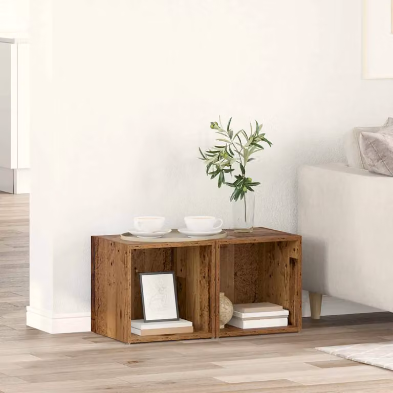 Set di 2 mobili TV vidaXL in stile rustico color marrone, realizzati in legno ingegnerizzato e MDF