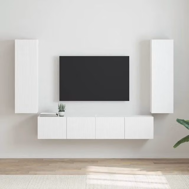 Set di 2 mobili TV da parete vidaXL bianchi lucidi, design moderno per soggiorno, L/P/H: 100 x 30 x 31 cm