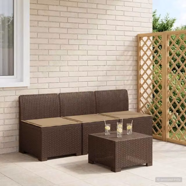 Divano da esterno-Divano da Giardino 3 posti con cuscini in look rattan PP 964455