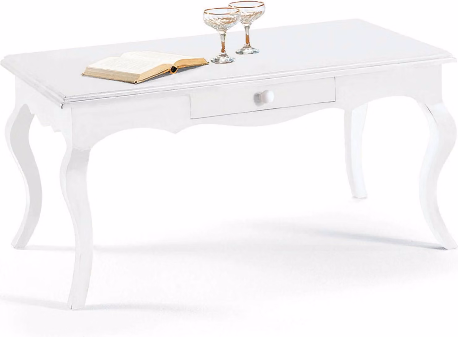 Milani Home - tavolino da salotto fisso in legno massello 100 x 50 x 45 cm, bianco
