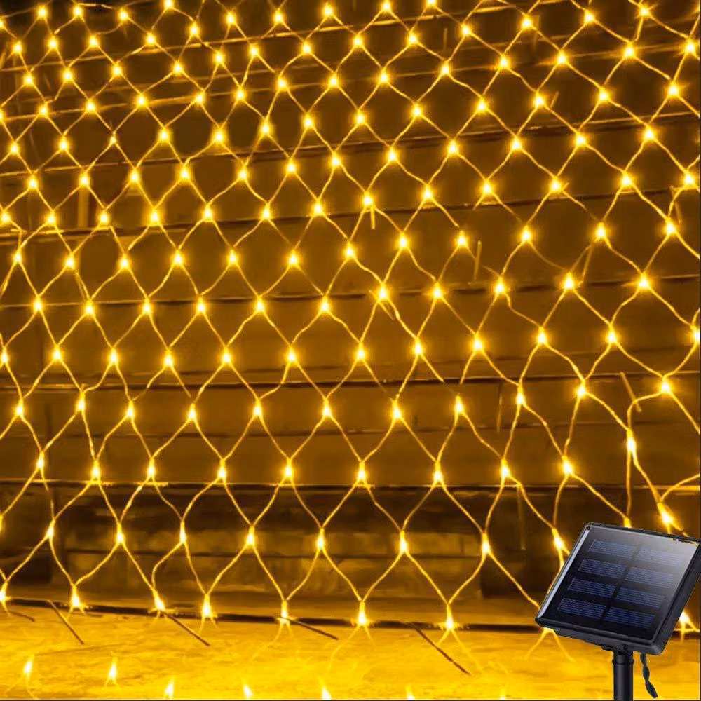 Luci a LED solari, dimensioni 3x2 metri, 204 LED, 8 modalità, luce bianco caldo