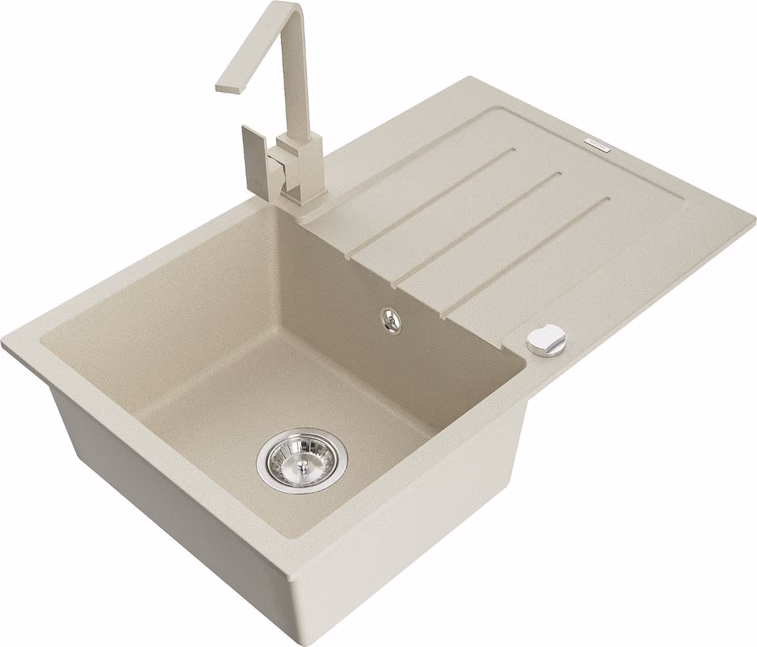 Mexen Bruno lavello in granito a 1 vasca con sgocciolatoio e rubinetto da cucina Rita, beige - 6513-69-670300-69