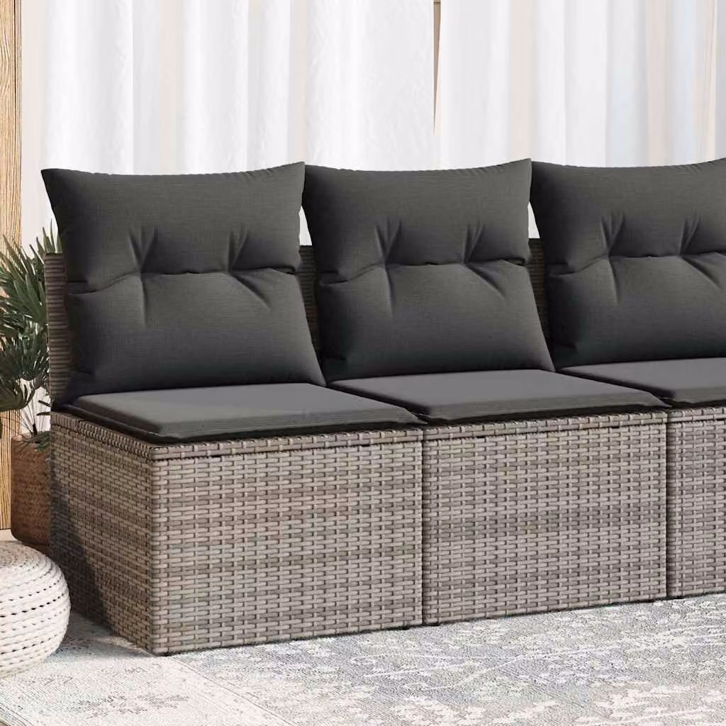 Set di divani da giardino vidaXL in rattan grigio con cuscini e struttura in acciaio verniciato a polvere