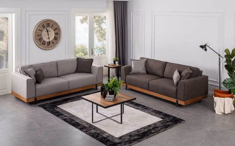 Luxus Sofagarnitur Set Braunes Sofa 3+3 Sitzer Stoffsofa Luxus Designen