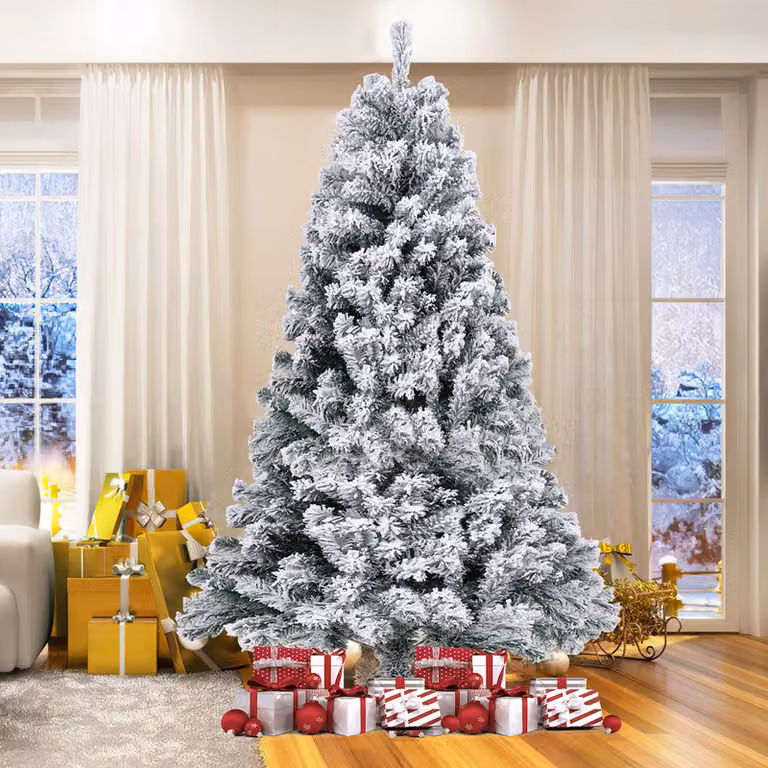 Albero di Natale artificiale Clanmacy 180 cm (Ø circa 115 cm) con 860 punte e sistema di ripiegamento a montaggio rapido, ignifugo, con neve