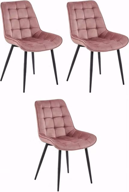 Set di 3 sedie moderne Kendra Home in velluto rosa con struttura in metallo nero – 1