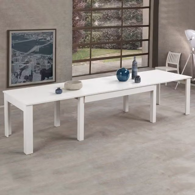 Tavolo allungabile Lipsia 160x90 colore bianco larice con gambe centrali in legno massiccio