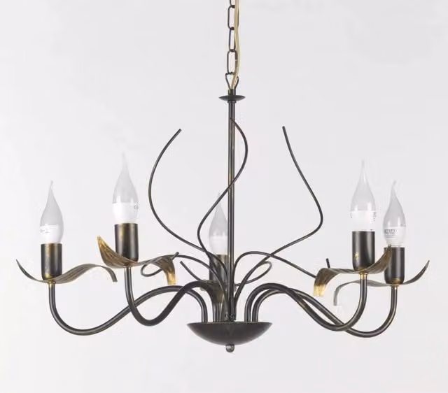 Lampadario ONLI in stile classico in metallo marrone e oro con 8 luci e paralumi in vetro trasparente