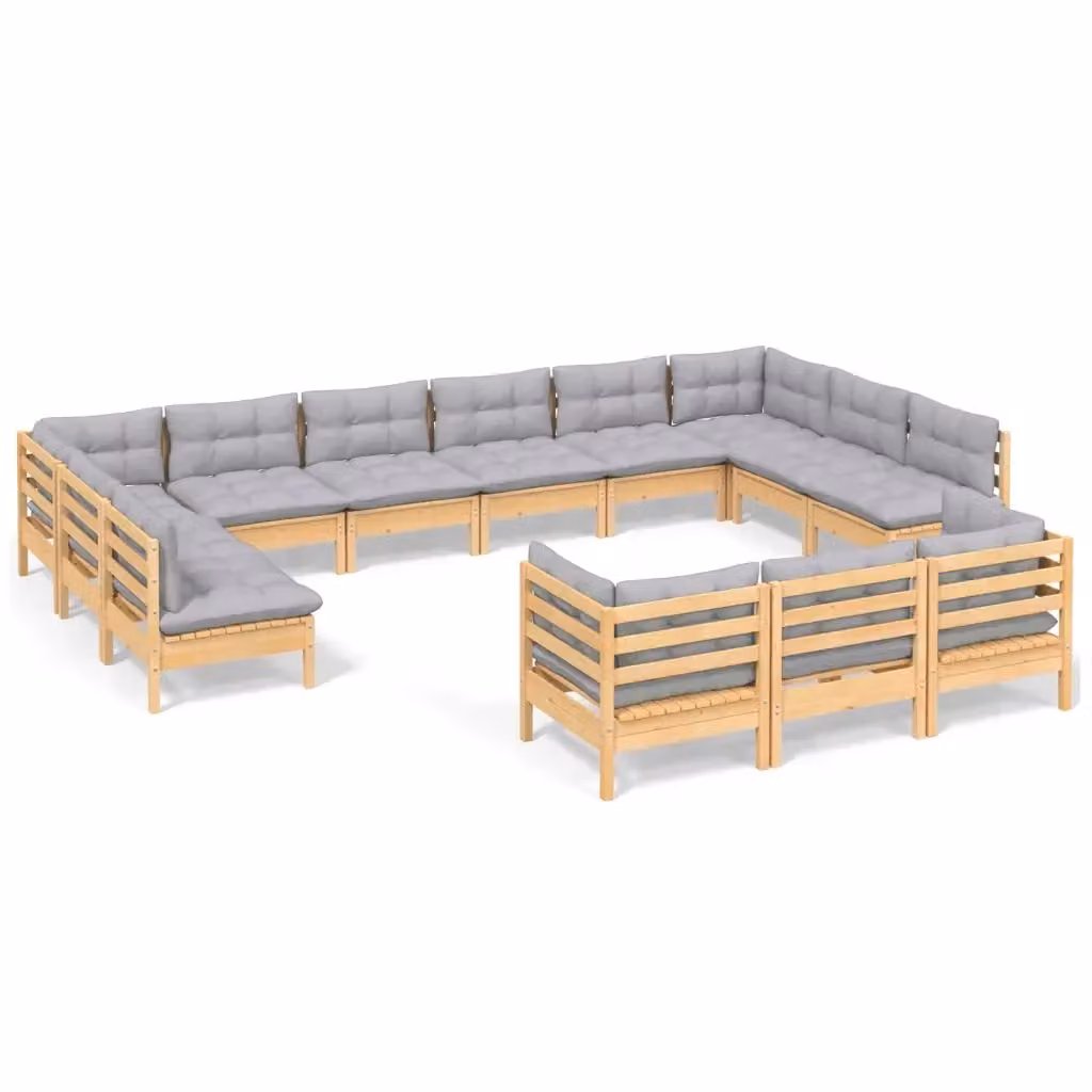 Set di divani da giardino a forma di L vidaXL in legno massello di pino con cuscini grigi – 2