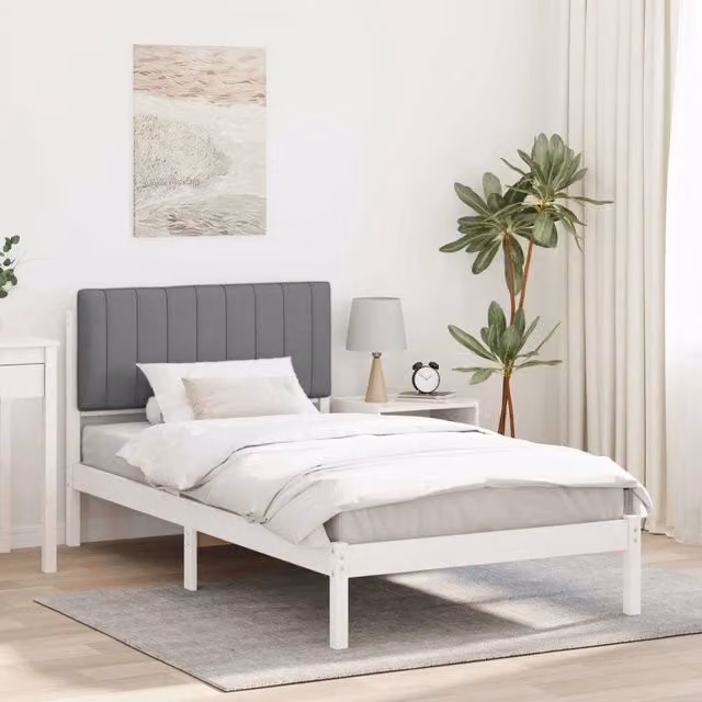 Letto con testiera rivestita vidaXL in legno di pino e tessuto, Grigio chiaro, 100 x 200 cm – 1