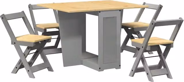 Set da Pranzo 5 pz Corona Pieghevole Grigio in Legno di Pino CFW2942997