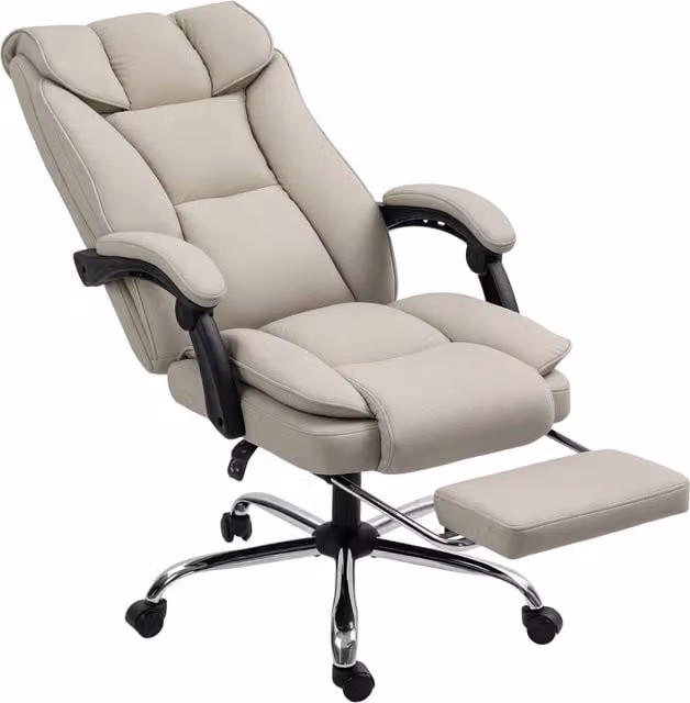 Sedia da Ufficio con Schienale Reclinabile e Poggiapiedi ¨C Minimal ¨C Imbottita in Similpelle, Colore Caqui