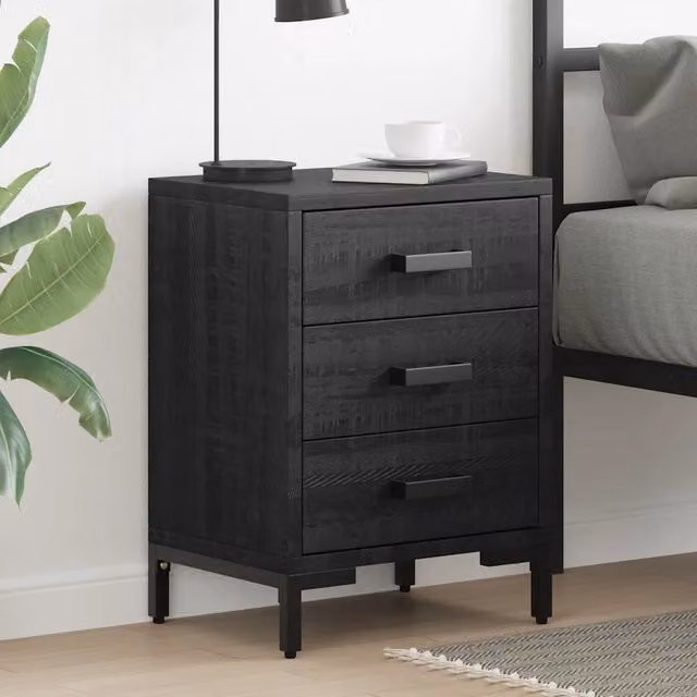 Comodini 2 pz-Set di 2 Tavolino da notte Neri 40x30x55 cm in Legno Massello di Pino