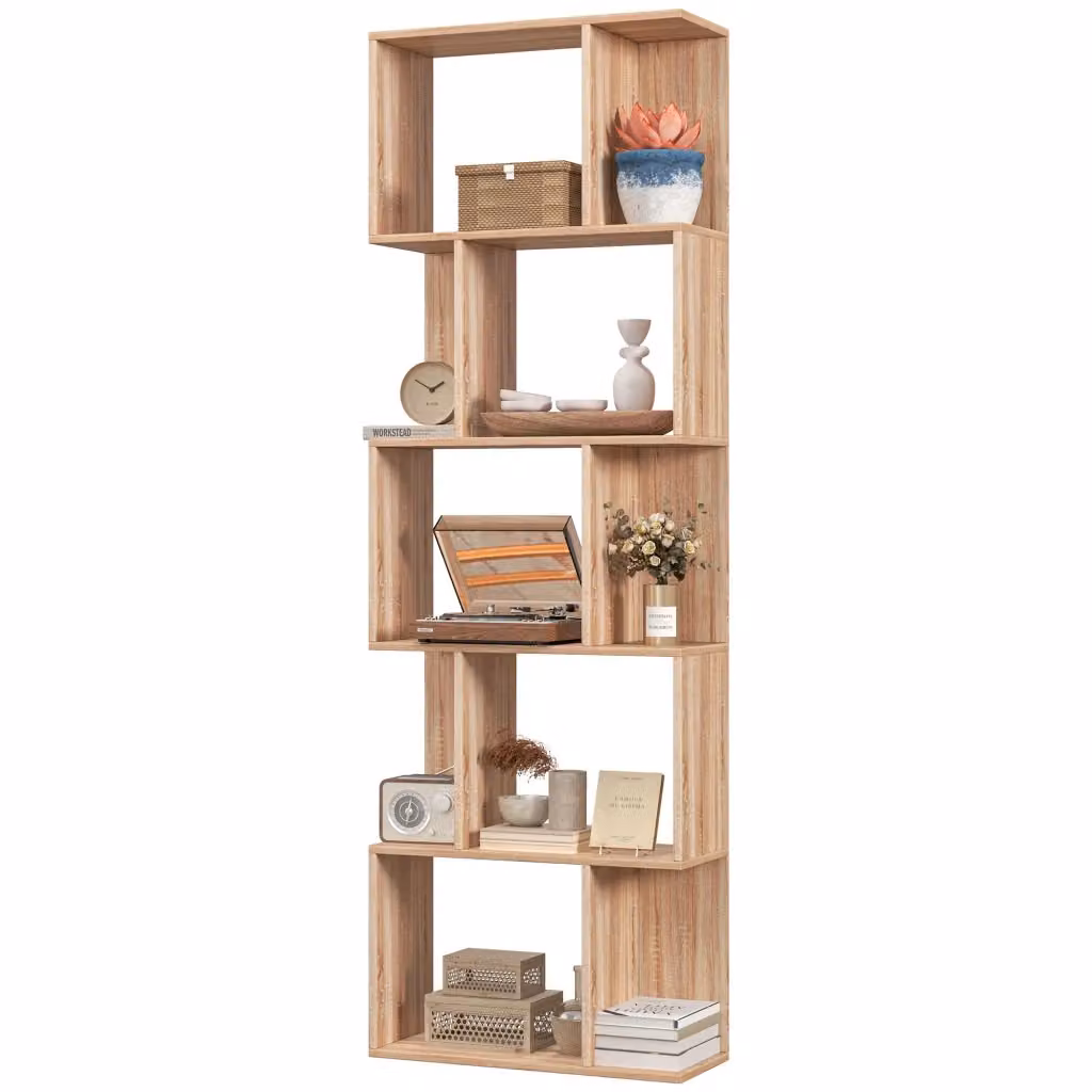 Libreria a S Xylo con 5 Livelli in Legno Naturale Marrone L: 60 cm, P: 24 cm, H: 184,5 cm – 2