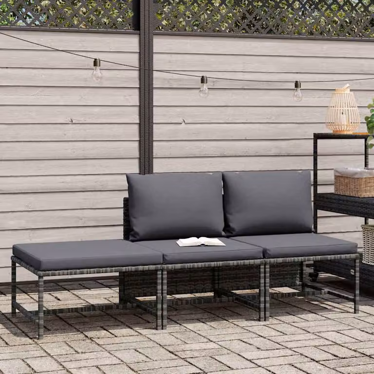 vidaXL Set Divani da Giardino 3 pz con Cuscini Grigio in Polyrattan