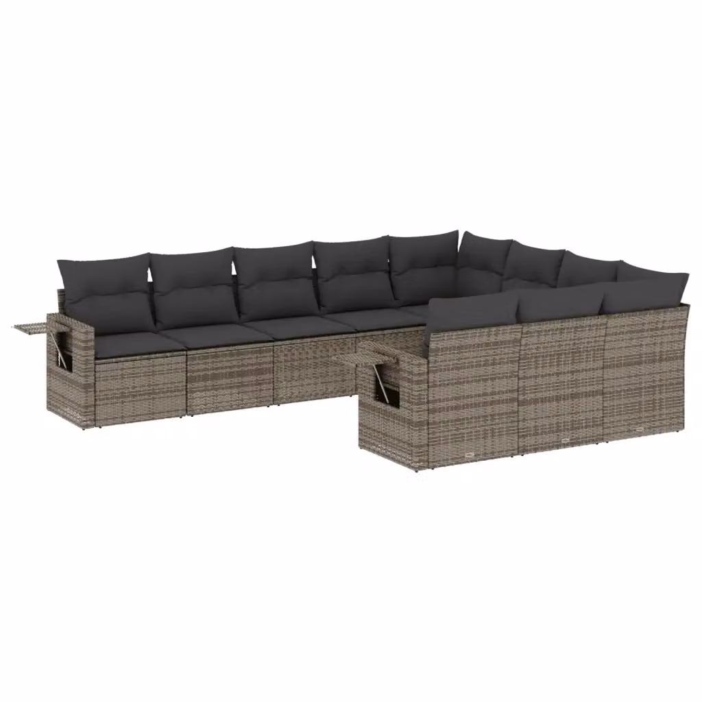 vidaXL Set Divano da Giardino 10 pz in Polyrattan Grigio con Cuscini e Tavolino – 2