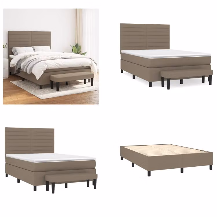 vidaXL Letto boxspring con materasso Taupe 140x200 cm in tessuto - Letto boxspring - Boxspringbetten - Bett - Schlafzimmermöbel