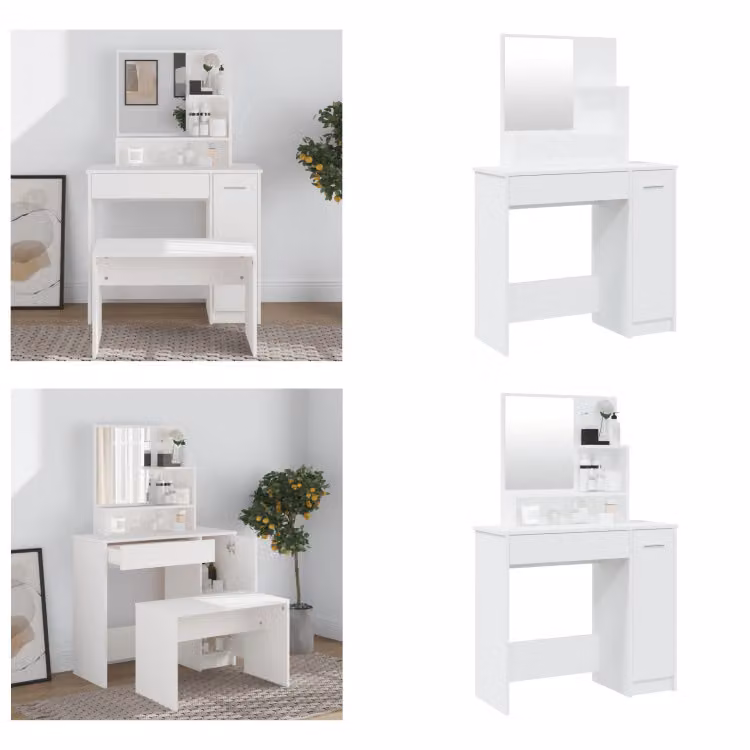 vidaXL Tavolo da toilette con specchio bianco 86,5x35x136 cm - Tavolo da toilette - Tavolo da trucco - Tavolo cosmetico - Tavolo da toilette