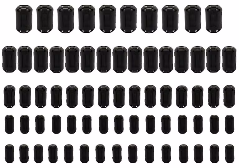 70 nuclei ferromagnetici a clip, filtro RFI/EMI, 5 dimensioni, da 3,5 a 13 mm