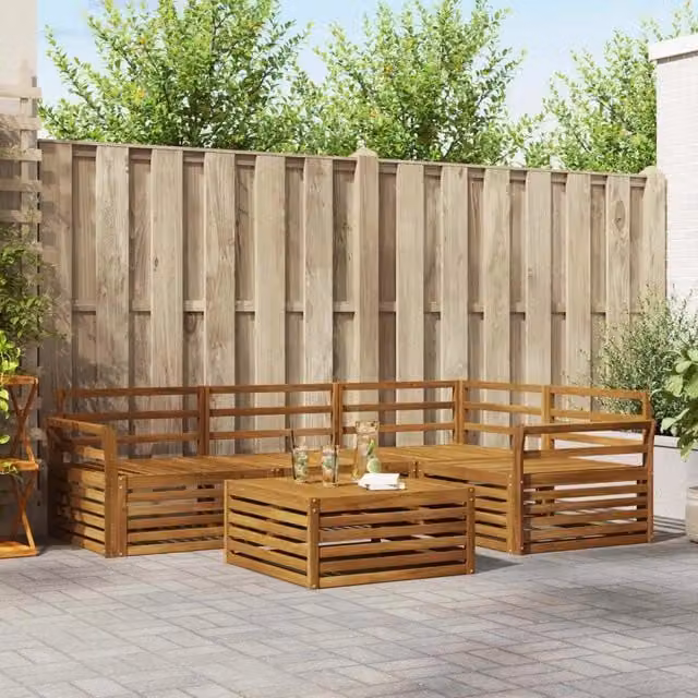 Set di divani da esterno 5 pz Naturale Legno di Acacia Massello 3373419