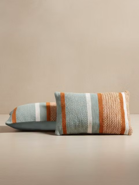 Set di 2 cuscini rettangolari a righe Kenay Home, colore verde e multicolore, in cotone, L/P/H: 40 x 40 x 40 cm