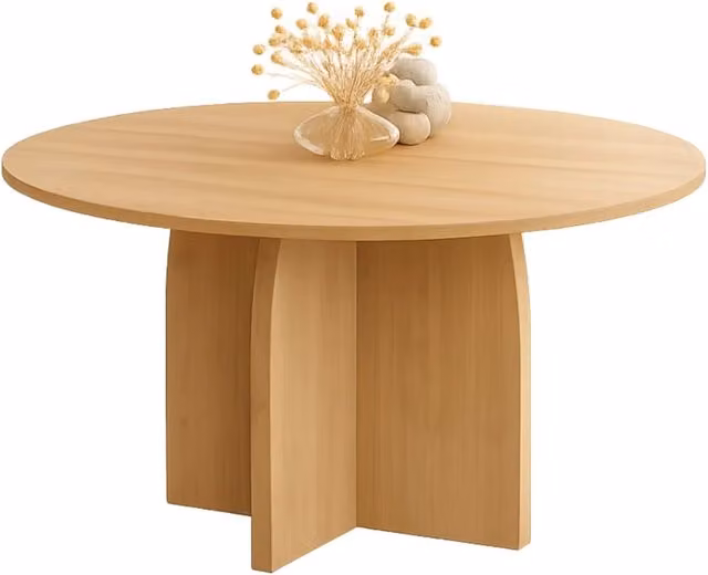 IDMarket Tavolo da pranzo fisso rotondo EDITH stile Japandi per 6 persone effetto legno faggio colore beige e marrone Diametro: 110 cm, Altezza: 74 cm