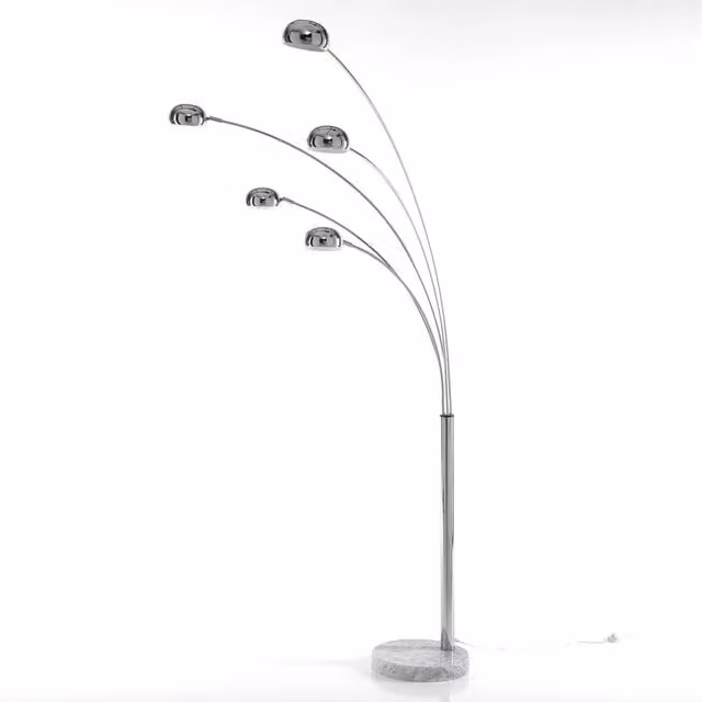 Lampada da terra ORESTELUCHETTA in metallo cromato e marmo bianco con paralume a cupola regolabile, Altezza: 216 cm