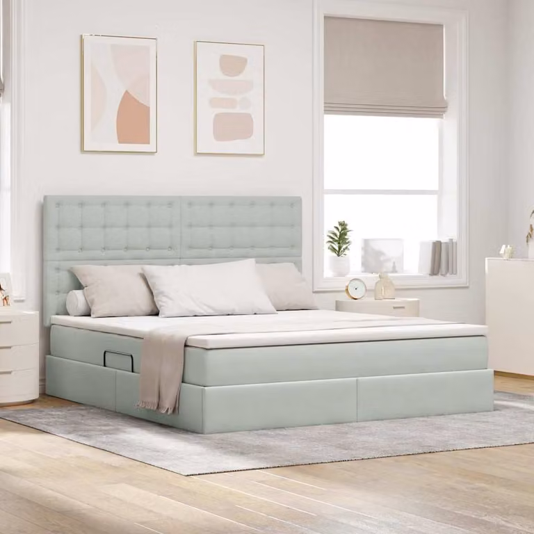 Letto con contenitore e illuminazione LED vidaXL in velluto grigio, L/P: 180 x 200 cm