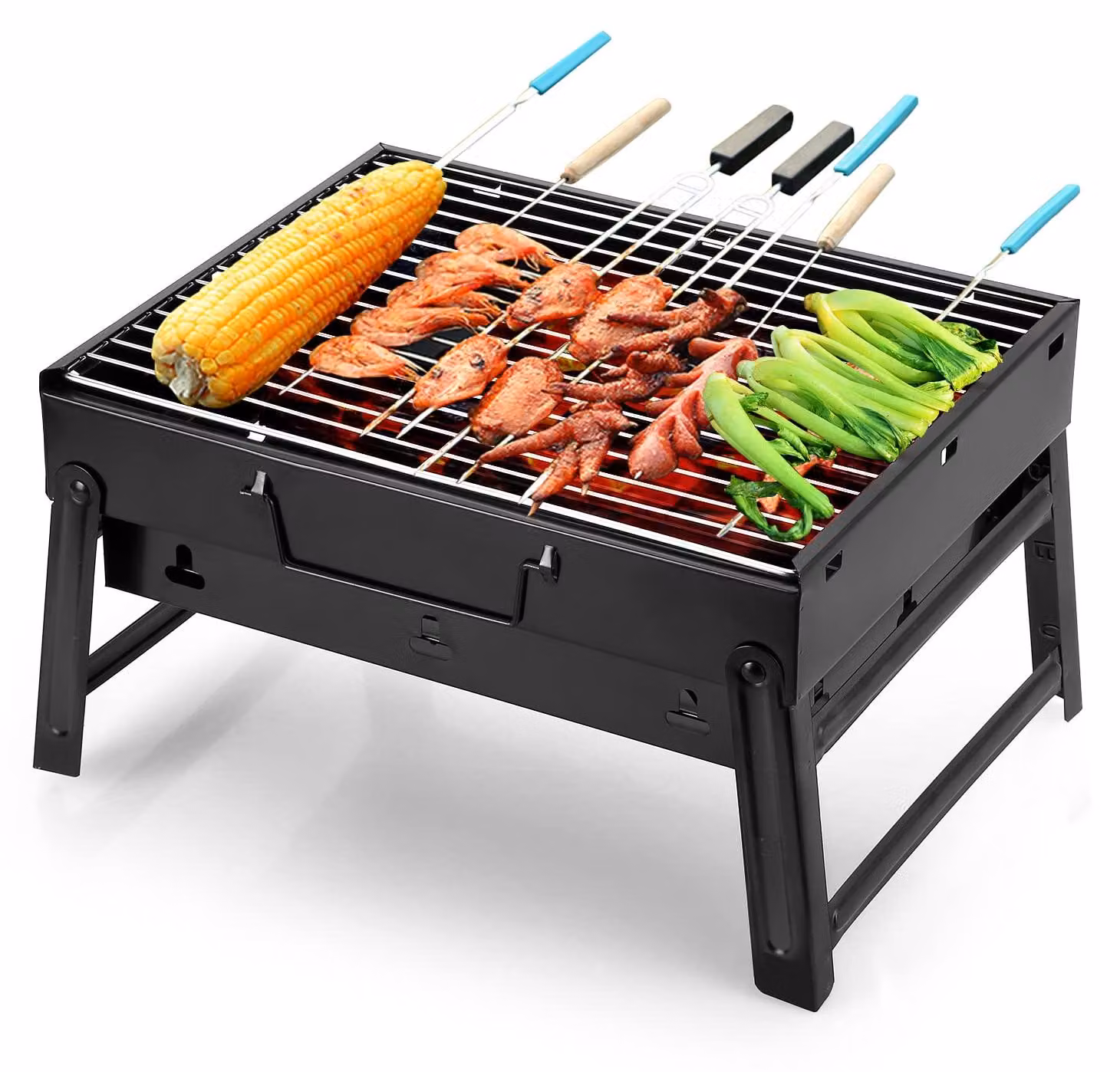 Griglia per barbecue portatile, ideale per cucinare all'aperto, con possibilità di utilizzare carbone