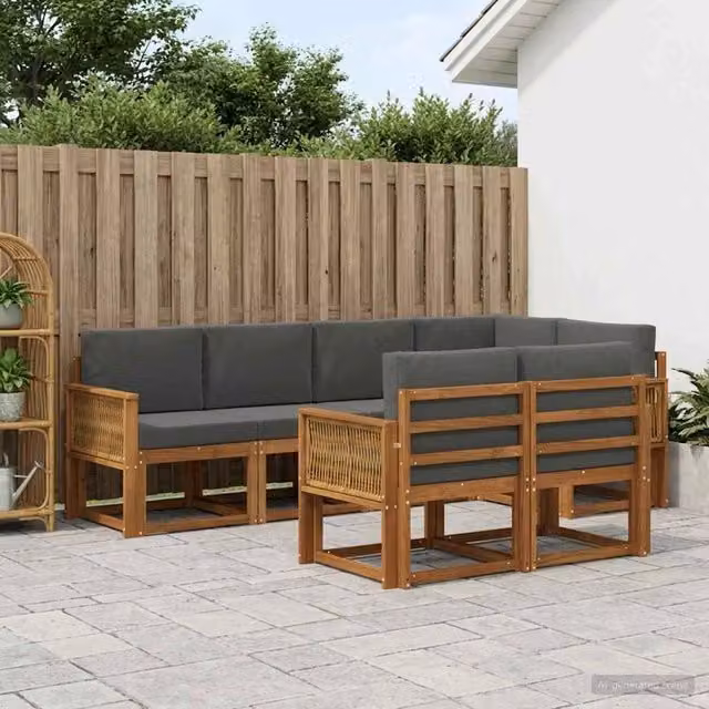 Set di divani da esterno 7 pz Naturale e Antracite Poliestere 3385298