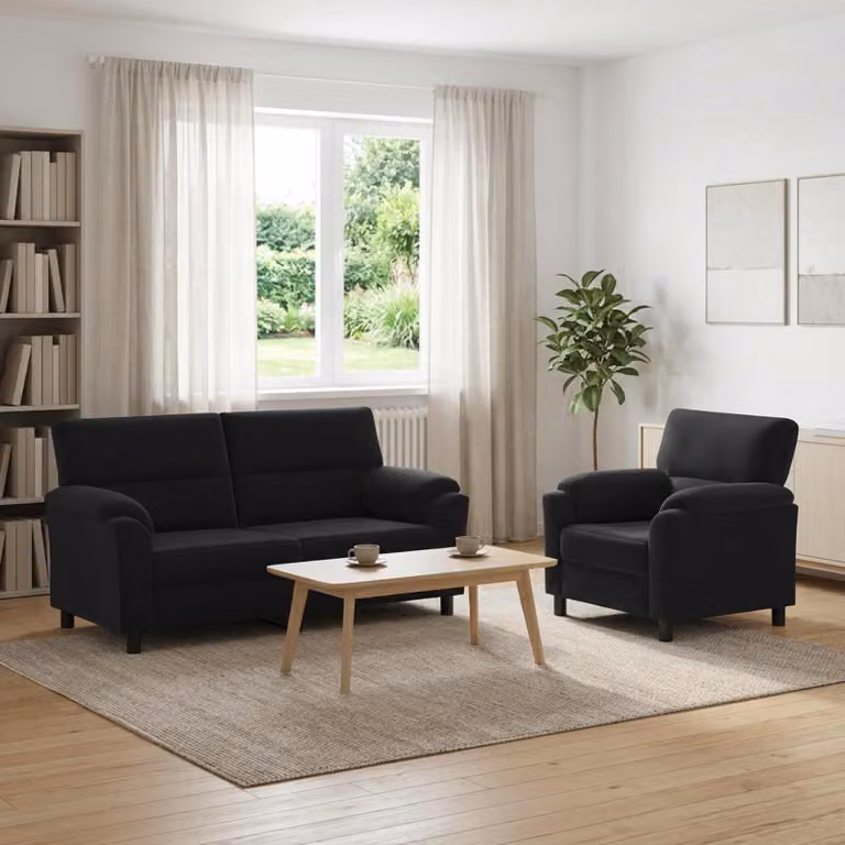Set di 2 divani moderni vidaXL in velluto nero con struttura in metallo