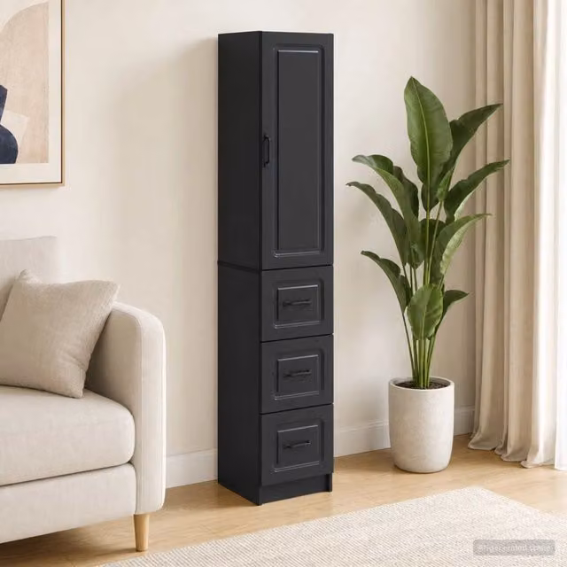 Set di 2 armadi moderni vidaXL in legno e metallo nero con ante a battente, ripiani e cassetti, L/P/H: 33 x 34,5 x 87 cm
