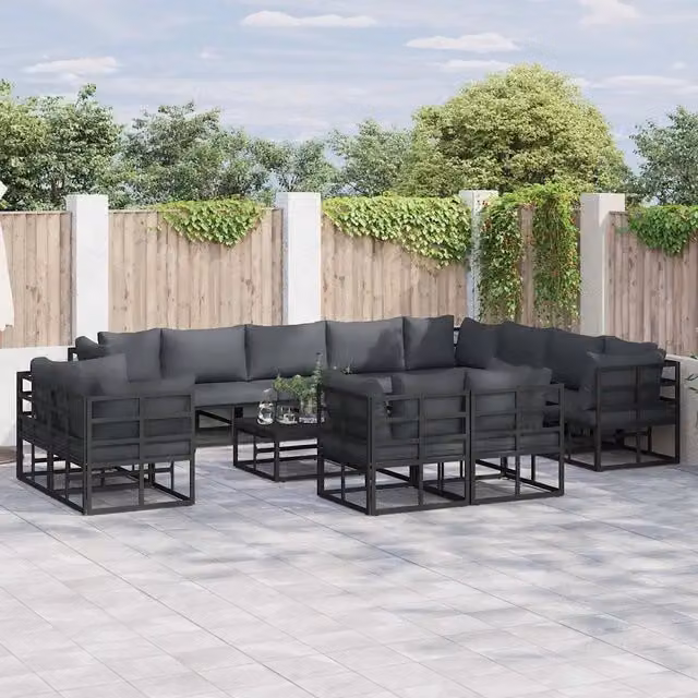 Set Divano da Giardino a L vidaXL in Alluminio Antracite e Nero con Cuscini Inclusi – 1