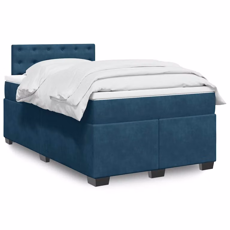 Giroletto a Molle con Materasso vidaXL in Velluto Blu Scuro e Bianco, L/P/H: 120 x 200 cm