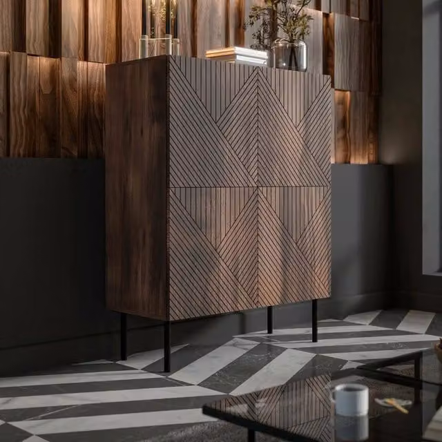 Credenza Gaby, Madia da salotto con due ante battenti, Rialzato da terra, 118x40 h89 cm, Noce
