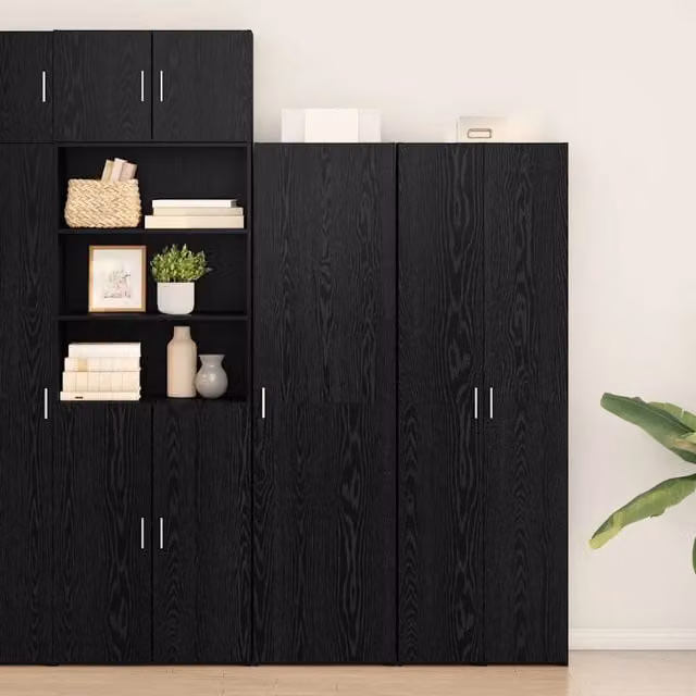 Credenza 2 pz-Set di 2 Buffet-Armadio da cucina Rovere Nero 50 x 42,5 x 185 cm