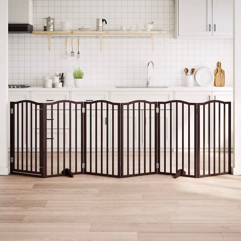 Cancello pieghevole per cani vidaXL in legno di pioppo, colore rovere marrone, 6 pannelli, Larghezza: 300 cm