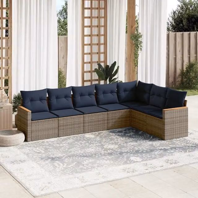 Set Divani da Giardino 7 pz con Cuscini Grigio in Polyrattan 3226033