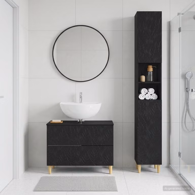 Set di 2 mobili da bagno moderni vidaXL DELFT nero opaco con pensile e mobile lavabo
